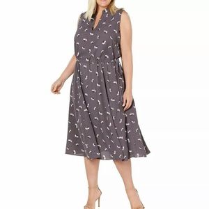 Anne Klein Gray Midi Dress with White Floral Print